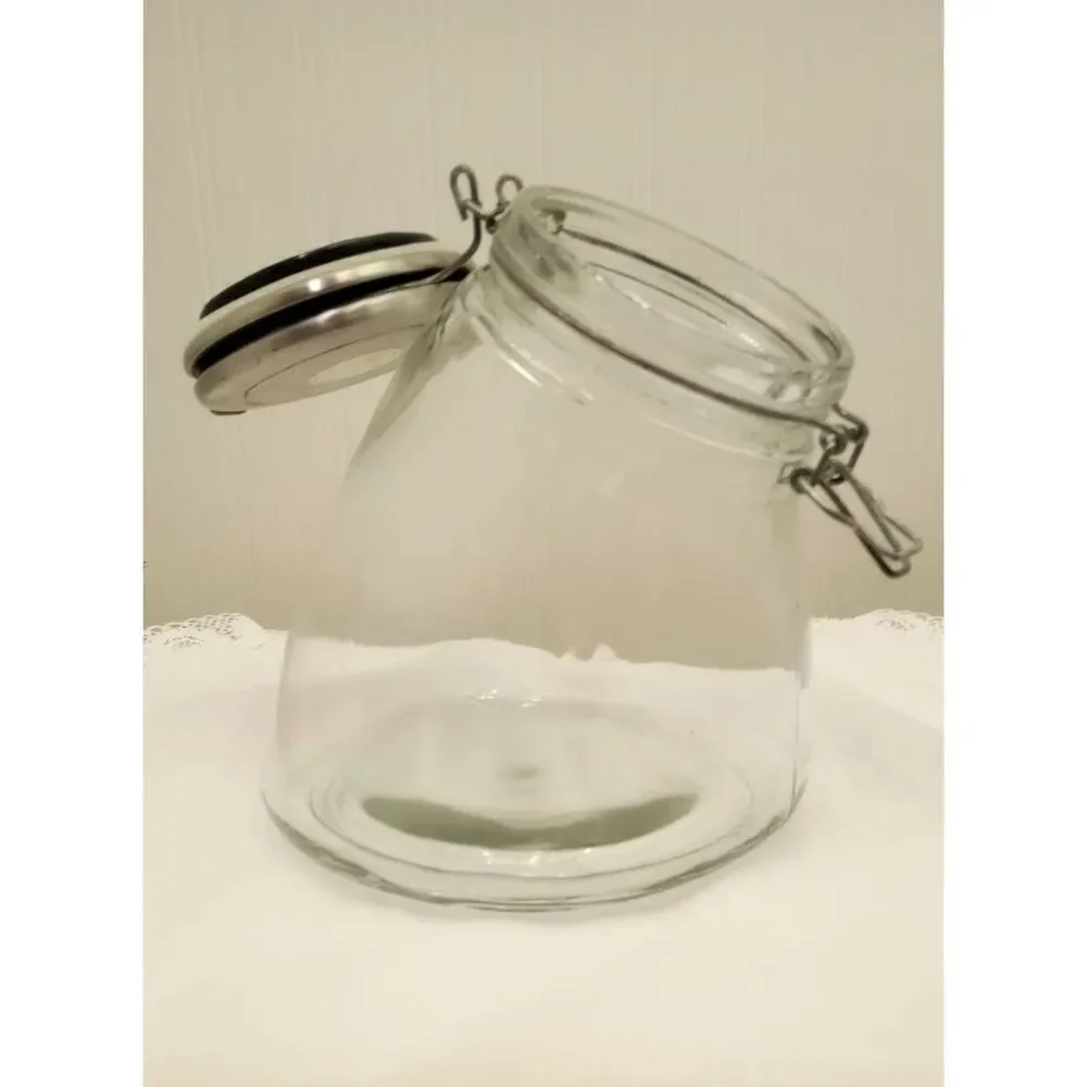Amici Hand made  glass, wire bail top , storage jar size : 6 in x 6 in